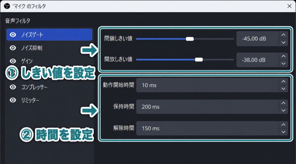 ノイズゲートが無音時にマイクを閉じ、発声時に開く仕組み